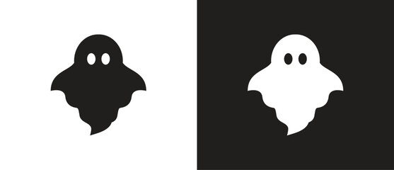 Spooky ghost icon. Icon of ghost characters in flat style, Halloween icon, October party scary clipart, Ghosts vector illustration in black and white background. 
