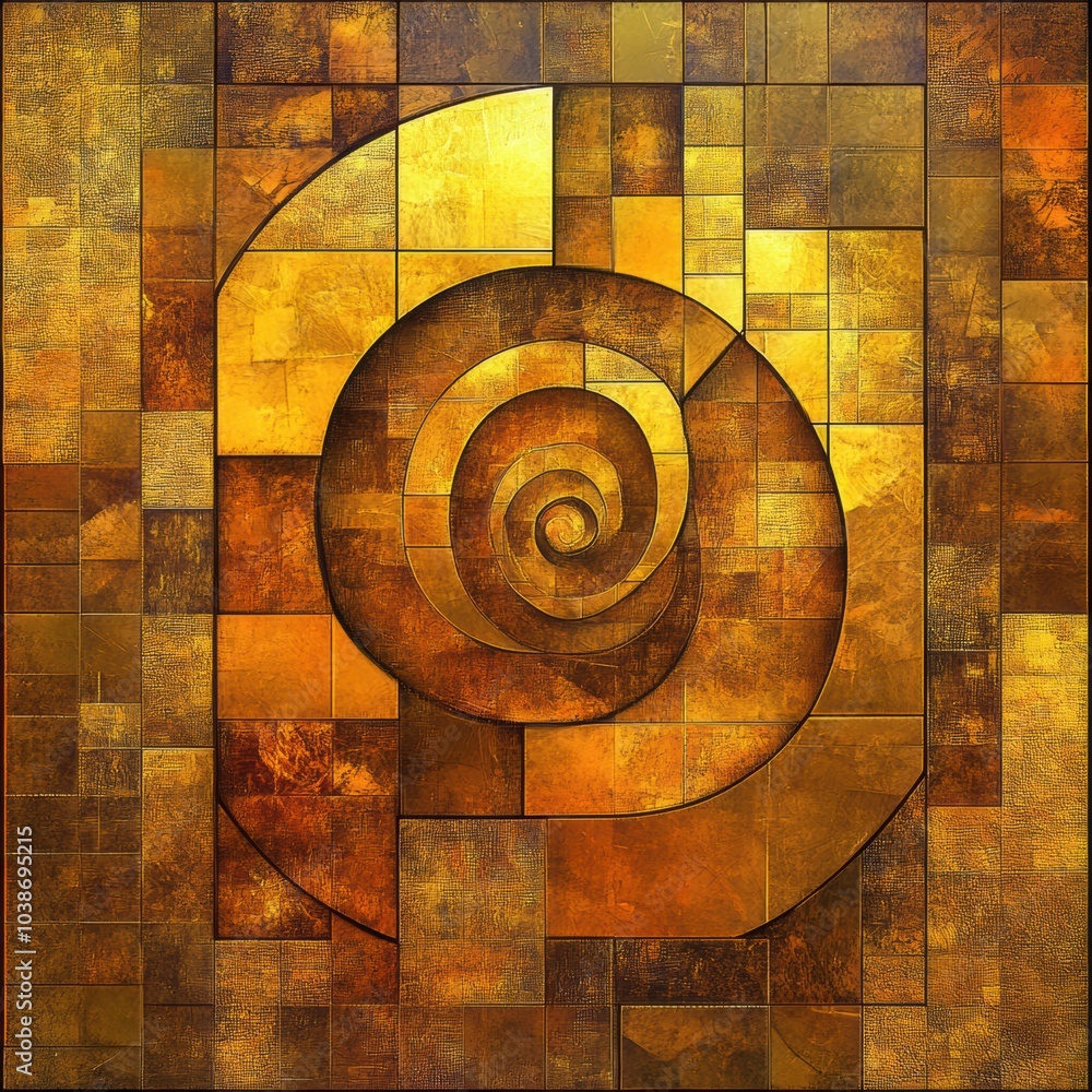 Poster this artwork showcases a golden spiral intricately woven with squares and rectangles, creating a mes