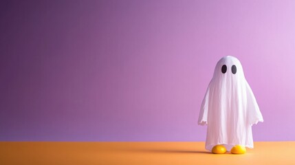 Playful Ghost with Candy Corn on Bright Background