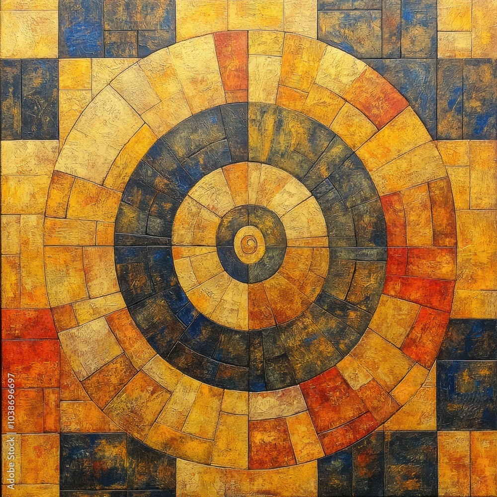Aufkleber An abstract design reveals a golden spiral interwoven with colorful squares and rectangles, creating a captivating visual experience. Generative AI