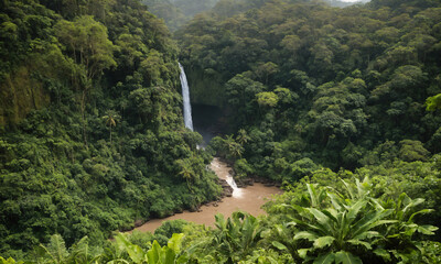 아름다운 정글의 계곡은 무성한 나무와 다양한 식물들이 자생하며, 그곳에서는 생명의 소리가 가득합니다.