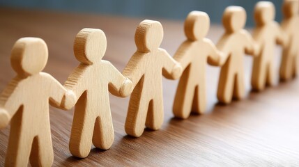 Wooden Figures Holding Hands Symbolizing Unity