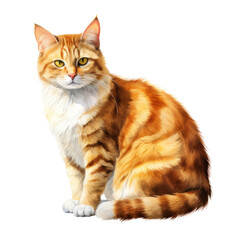 Obraz premium orange cat watercolor isolated on transparent background cutout