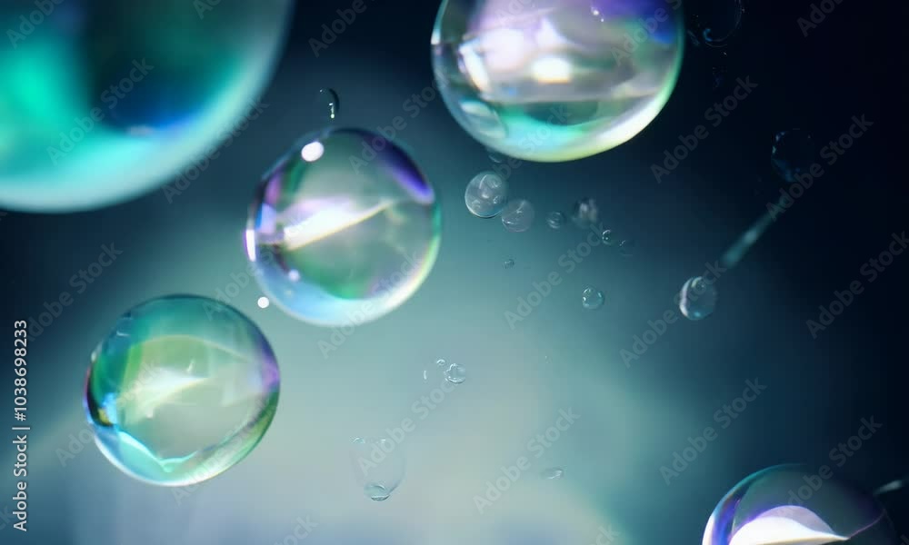 Poster soap iridicent bubble floating animation