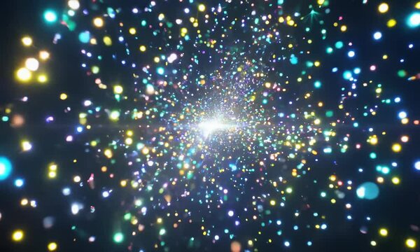 Abstract image  swirling vortex of colorful particles converging on center