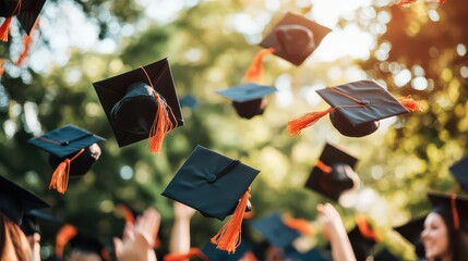 Graduation Celebration with Caps in the Air