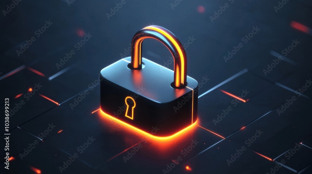 Aufkleber padlock icon with glowing edges on abstract background representing security