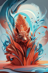 Dreamscape Surreal Fox Bloom: Abstract Wildlife Harmony in Vibrant Colors