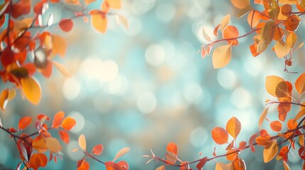 Fototapeta premium Autumn background with maple leaves and bokeh defocused lights