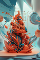 Dreamscape Surreal Deer: Abstract Wildlife Fusion in Blue and Orange Harmony