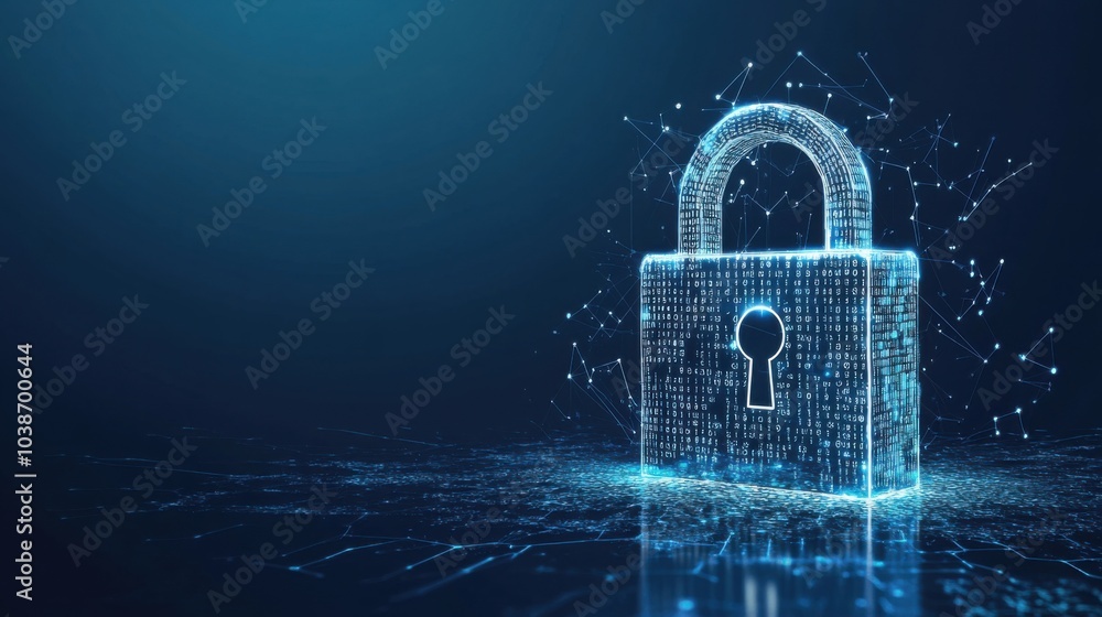 Aufkleber padlock illustration with binary code on blue white background cyber security theme
