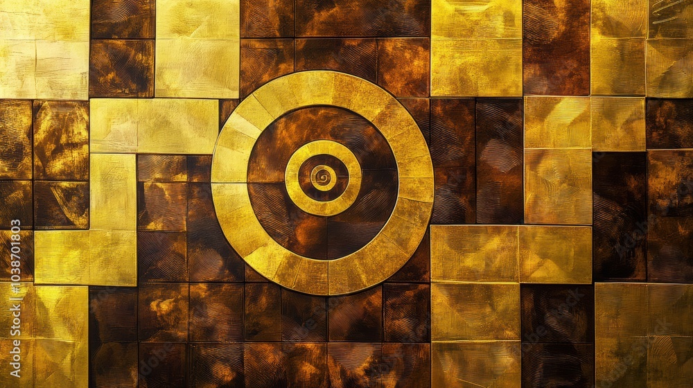 Fototapete an intricate design features a golden spiral interlacing with squares and rectangles, showcasing a m