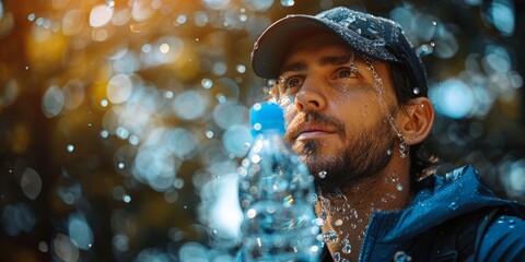 Man drinking water in nature