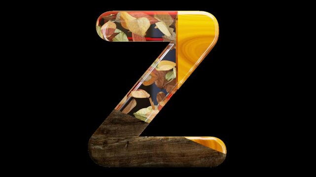 alphabetic capital letter Z with falling leaves, transparent background, loop, endless