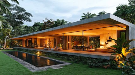 Obraz premium Modern House Surrounded by Lush Greenery