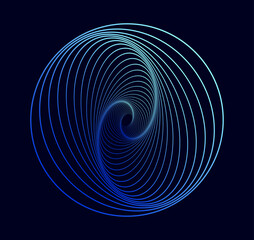 Twisted colored spirals. Circular gradient spirals isolated on dark background. Vector illustration. Logo.Poster. Banner. Wireframe shape. Spiral tunnels.