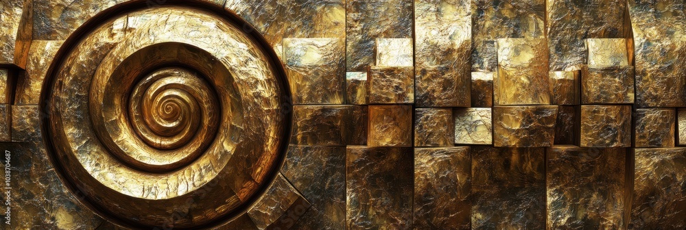 Poster a stunning abstract composition blends a golden spiral with squares and rectangles, showcasing intri
