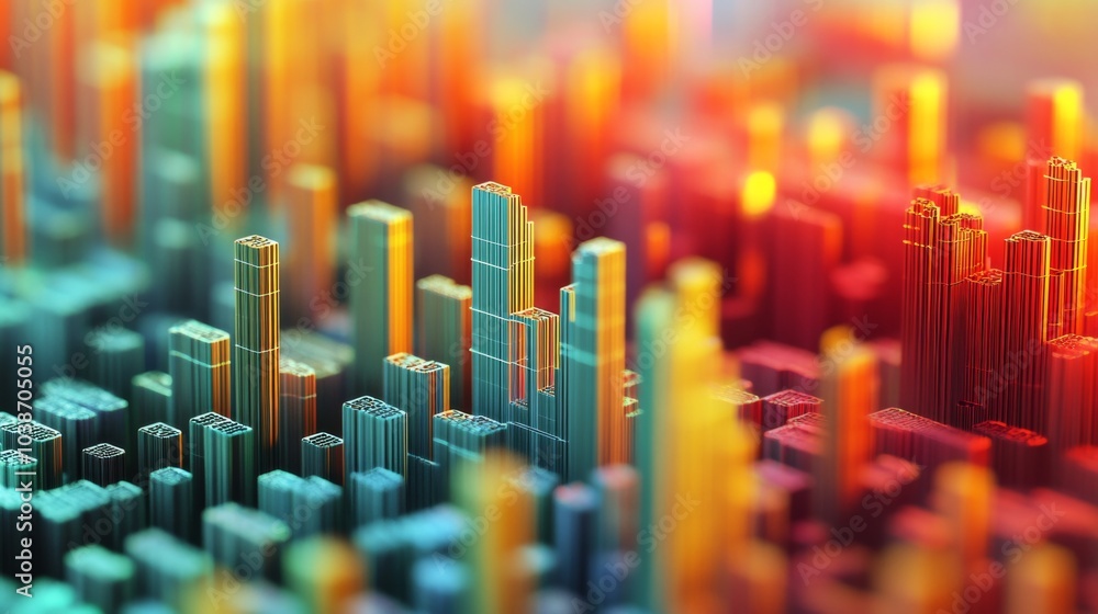 Aufkleber abstract colorful cityscape visualization in 3d