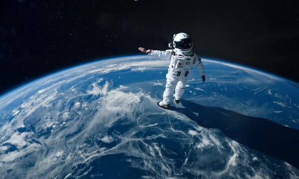 spaceship and planet, launch, spaceship in space, earth and moon, cosmonaut