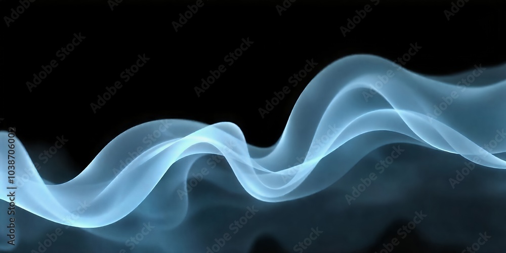 Wall mural Abstract blue wave on black background.