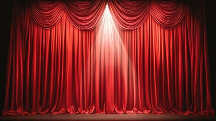 Dramatic Red Curtain with Spotlight in Theater Setting