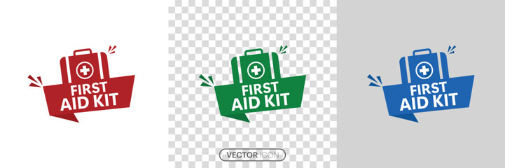 First aid rubber stamp icon Set. medical supplies, medical emergency business concept First aid stamp icon in linear style on a white and transparent background. vector illustration