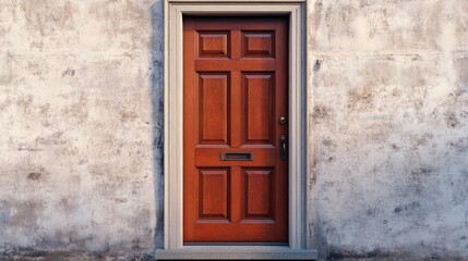 Classic Wooden Door Against Rustic Wall Background