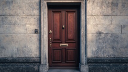 Elegant wooden door on a textured wall