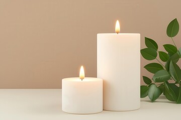 Romantic candle set with personalized holders, soft ambiance, illustration