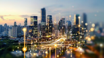 Fototapeta premium Captivating Cityscape with Cultural Elements at Dusk