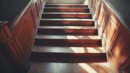 Obraz premium Elegant Wooden Stairs with Soft Natural Light