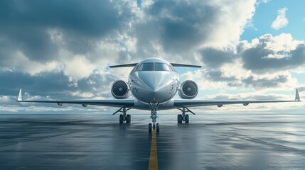 Sleek Jet on Tarmac Under Cloudy Sky
