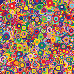Fototapeta premium background composed of many circles of various sizes and colors in a vintage 70s 80s style