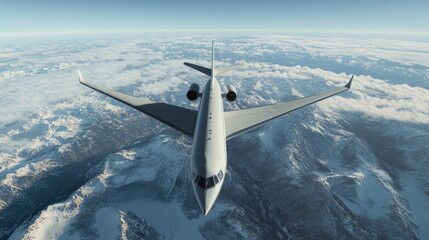 Fototapeta premium Modern Aircraft Flying Over Snowy Mountains