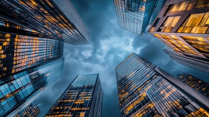 Dramatic Skyscrapers Against Moody Sky