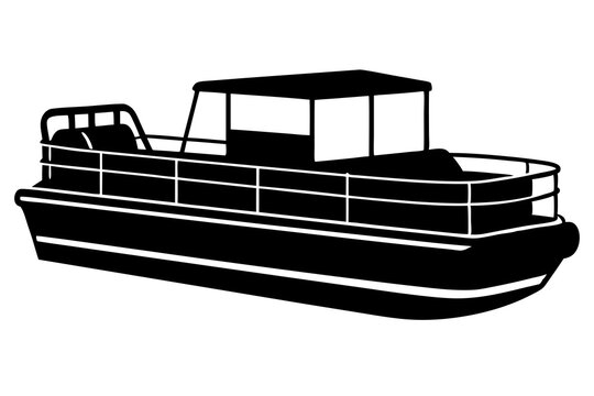 black pontoon boat silhouette on white background clip art preview