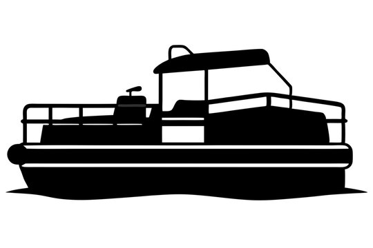 black pontoon boat silhouette on white background clip art preview
