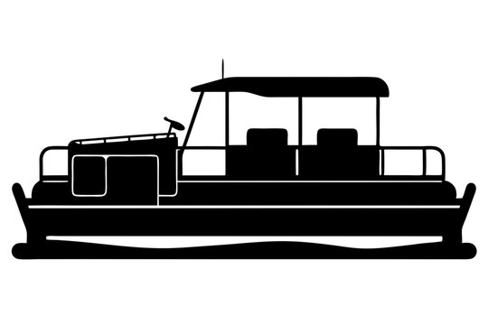 black pontoon boat silhouette on white background clip art preview