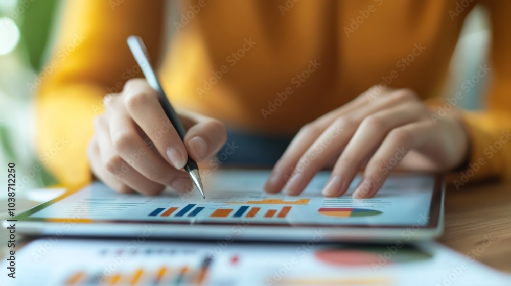 Aufkleber Analyzing Data with Tablet and Charts