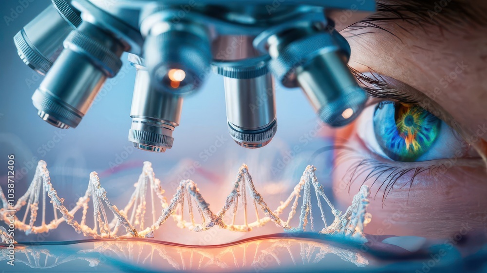 Poster exploring the intricacies of dna through the lens of a microscope a deep dive into genetic research 