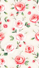 Watercolor seamless pattern. Floral ornament in repeat. Abstract transparent roses and branches. Isolated hand drawn botanical illustration for wedding design, stationery card print isolated with wh