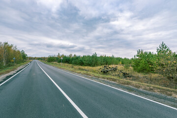 Fototapeta premium A road with a few trees in the background