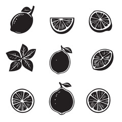 Lemons In cartoon, hand-drawn flat style. image for social media, websites and UI. Isolated 2D vector design in logo, icon, sketch style, simple line vector, single color. AI Generative Art.