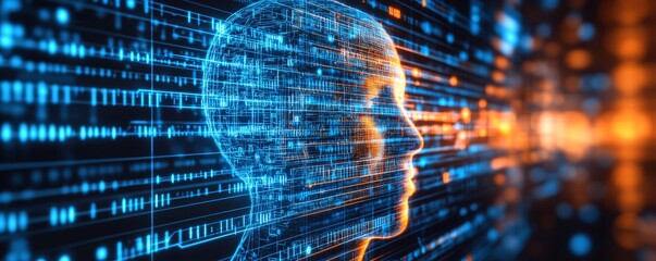 Digital Human Profile Composed of Data, Abstract, Cyberspace, Technology, AI, Digital, Artificial Intelligence