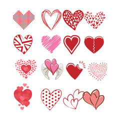 set of heart doodle