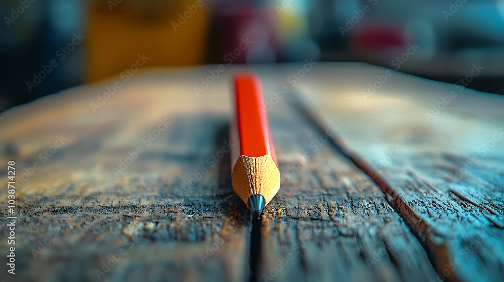 Aufkleber a close-up image of a sharpened red pencil resting on a wooden surface, showcasing its pointed tip a