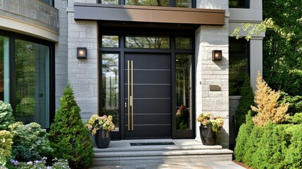 Modern Front Entrance of Stylish Home with Garden