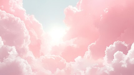 Fototapeta premium Pastel Pink Cloudscape with Sunrays, Sky, clouds , pink
