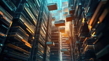 Technological background with digital archives and data storage visuals, ideal for representing digital archives and scientific research in educational materials