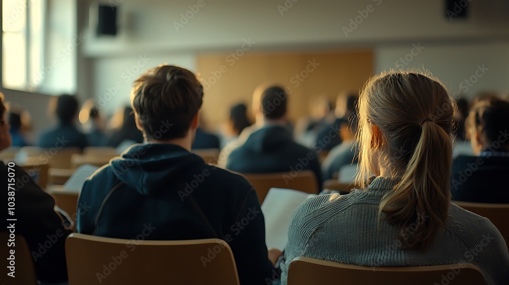 Poster a classroom scene shows students attentively listening from the back, highlighting focused learning 